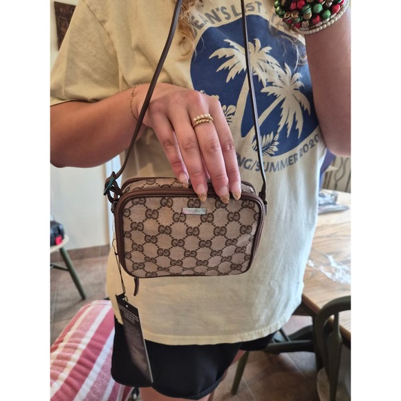 Gucci GG Canvas Brown Leather Trim Mini Shoulder Bag Purse - Picture 8 of 8